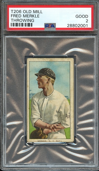 1909-11 T206 OLD MILL FRED MERKLE THROWING PSA GOOD 2