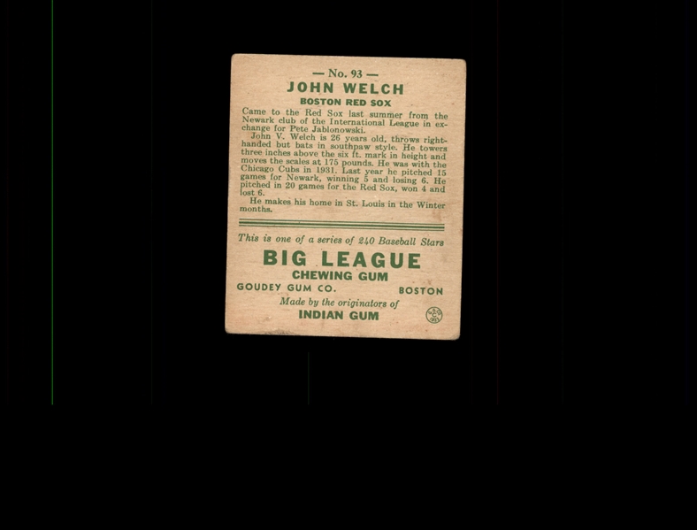 1933 Goudey 93 John Welch RC VG #D672919