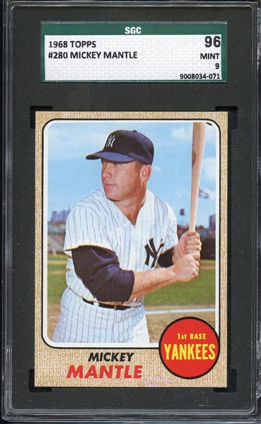1968 TOPPS 280 MICKEY MANTLE SGC MINT 96 / 9