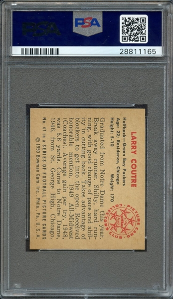 1950 BOWMAN 47 LARRY COUTRE PSA GEM MT 10