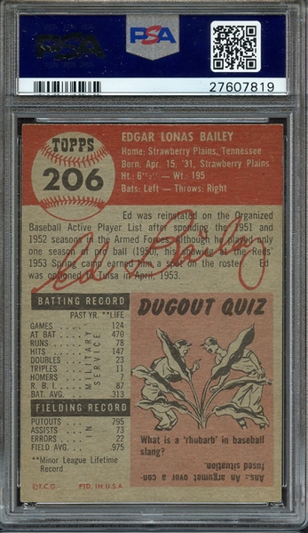 1953 TOPPS 206 ED BAILEY PSA MINT 9