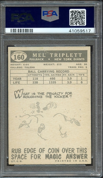 1959 TOPPS 160 MEL TRIPLETT PSA GEM MT 10