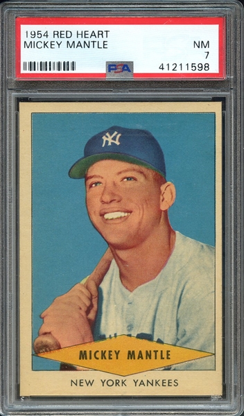 1954 RED HEART MICKEY MANTLE PSA NM 7