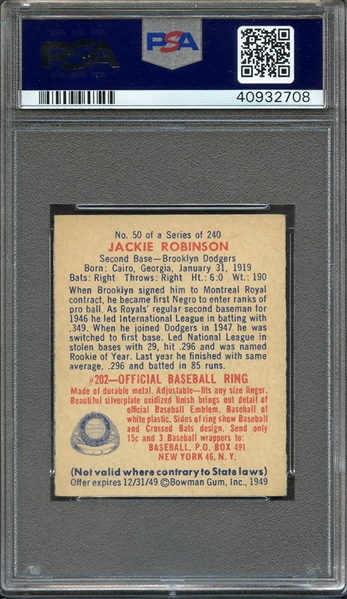 1949 BOWMAN 50 JACKIE ROBINSON RC PSA NM 7