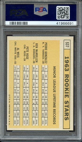 1963 TOPPS 537 PETE ROSE RC PSA NM 7