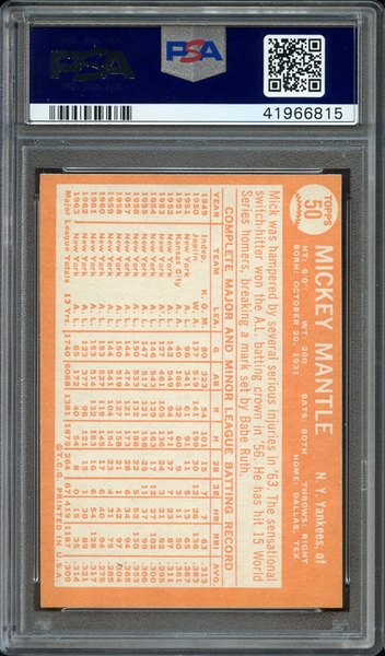 1964 TOPPS 50 MICKEY MANTLE PSA NM-MT 8