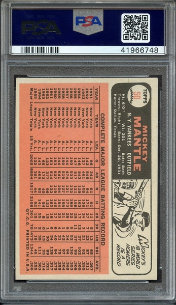 1966 TOPPS 50 MICKEY MANTLE PSA NM-MT 8