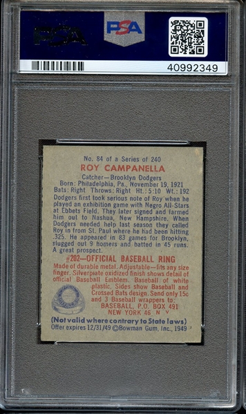 1949 BOWMAN 84 ROY CAMPANELLA RC PSA NM-MT 8