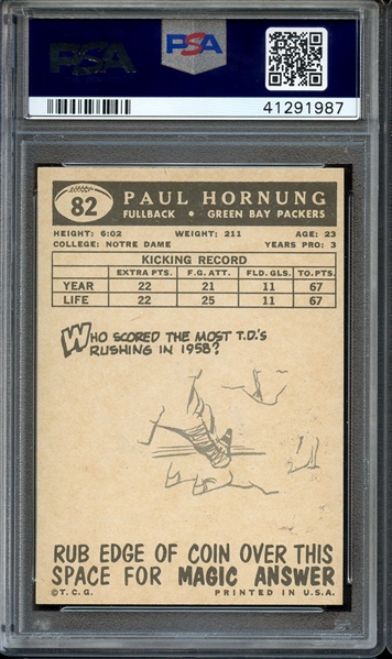 1959 TOPPS 82 PAUL HORNUNG PSA MINT 9
