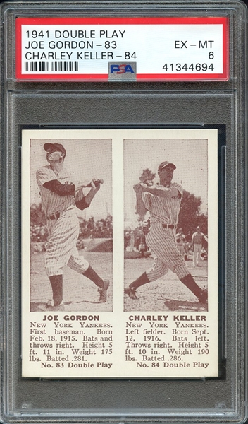 1941 DOUBLE PLAY JOE GORDON-83 CHARLEY KELLER-84 PSA EX-MT 6
