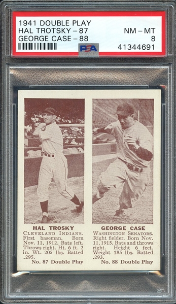 1941 DOUBLE PLAY HAL TROTSKY-87 GEORGE CASE-88 PSA NM-MT 8