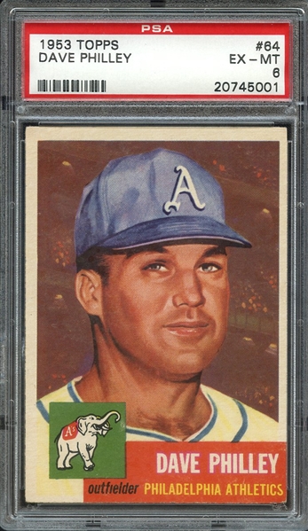 1953 TOPPS 64 DAVE PHILLEY PSA EX-MT 6
