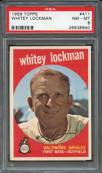1959 TOPPS 411 WHITEY LOCKMAN PSA NM-MT 8