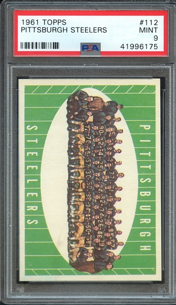 1961 TOPPS 112 PITTSBURGH STEELERS PSA MINT 9