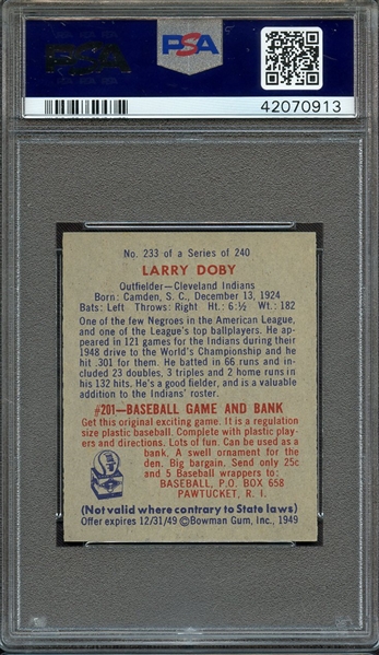 1949 BOWMAN 233 LARRY DOBY RC PSA NM-MT 8