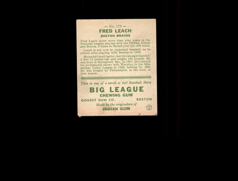 1933 Goudey 179 Fred Leach RC VG-EX #D830247