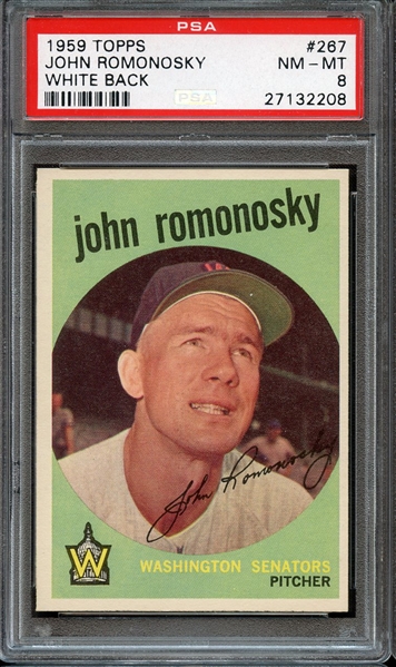 1959 TOPPS 267 JOHN ROMONOSKY WHITE BACK PSA NM-MT 8