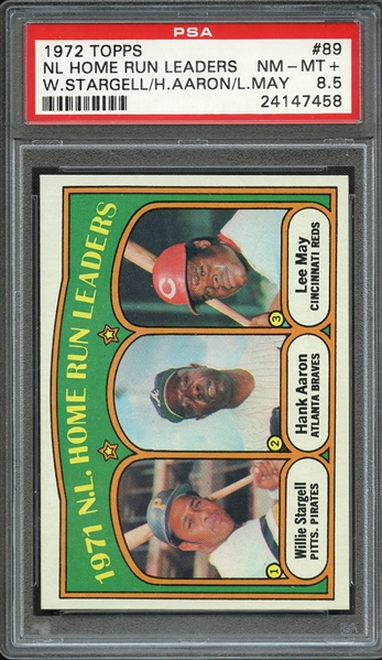 1972 TOPPS 89 NL HOME RUN LEADERS W.STARGELL/H.AARON/L.MAY PSA NM-MT+ 8.5