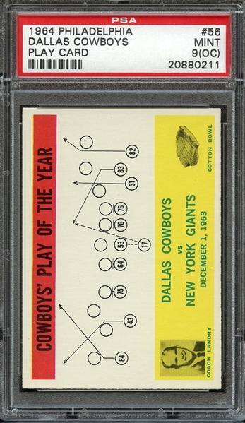 1964 PHILADELPHIA 56 DALLAS COWBOYS PLAY CARD PSA MINT 9 (OC)