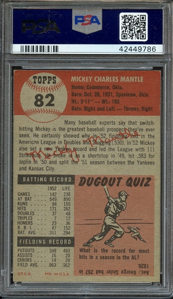 1953 TOPPS 82 MICKEY MANTLE PSA EX-MT+ 6.5