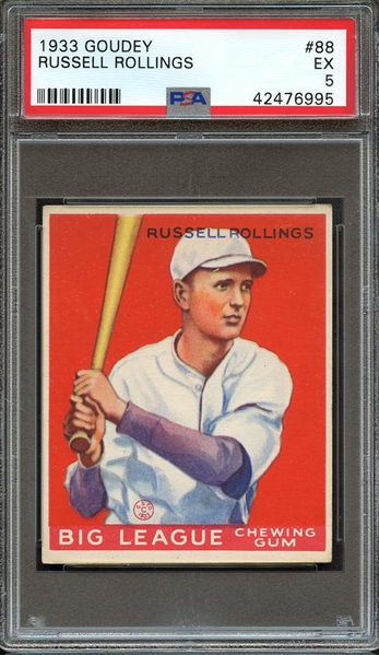1933 GOUDEY 88 RUSSELL ROLLINGS PSA EX 5