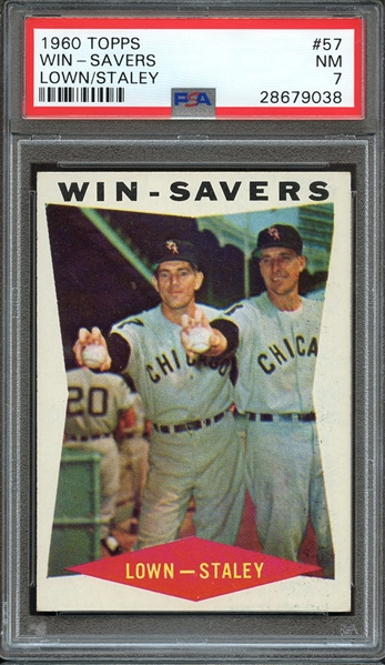 1960 TOPPS 57 WIN-SAVERS LOWN/STALEY PSA NM 7