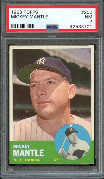 1963 TOPPS 200 MICKEY MANTLE PSA NM 7