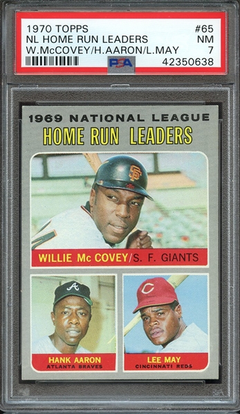 1970 TOPPS 65 NL HOME RUN LEADERS W.McCOVEY/H.AARON/L.MAY PSA NM 7