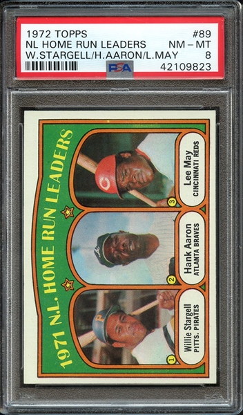1972 TOPPS 89 NL HOME RUN LEADERS W.STARGELL/H.AARON/L.MAY PSA NM-MT 8