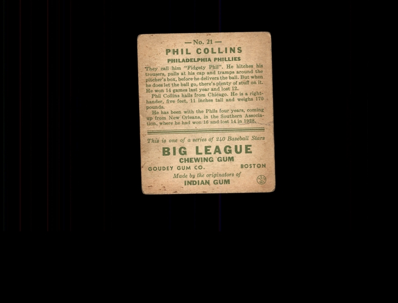 1933 Goudey 21 Phil Collins RC VG #D937907
