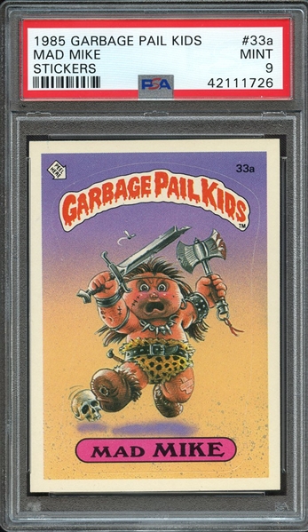 1985 GARBAGE PAIL KIDS STICKERS 33a MAD MIKE STICKERS PSA MINT 9