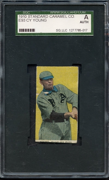 1910 STANDARD CARAMEL CO E93 CY YOUNG SGC AUTHENTIC