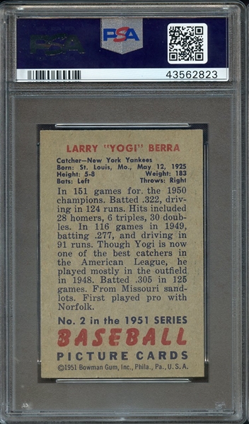 1951 BOWMAN 2 YOGI BERRA PSA NM-MT 8