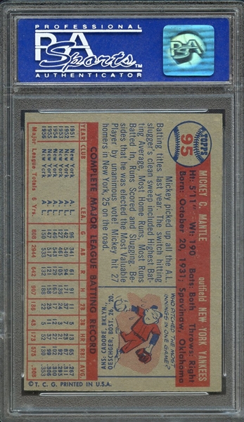 1957 TOPPS 95 MICKEY MANTLE PSA NM-MT 8