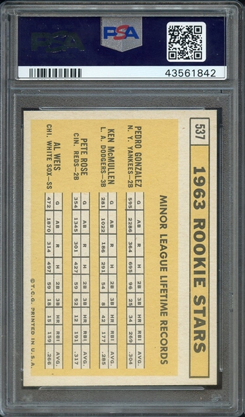 1963 TOPPS 537 PETE ROSE RC PSA NM-MT 8