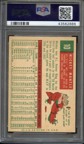 1959 TOPPS 10 MICKEY MANTLE PSA NM+ 7.5