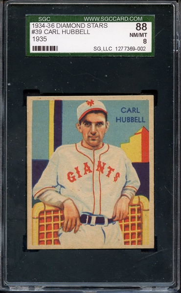 1934-36 DIAMOND STARS 39 CARL HUBBELL SGC NM/MT 88 / 8
