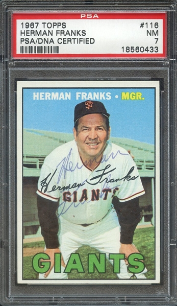 HERMAN FRANKS SIGNED 1967 TOPPS PSA/DNA