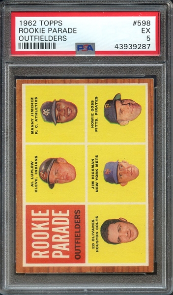 1962 TOPPS 598 ROOKIE PARADE OUTFIELDERS PSA EX 5