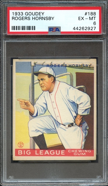 1933 GOUDEY 188 ROGERS HORNSBY PSA EX-MT 6
