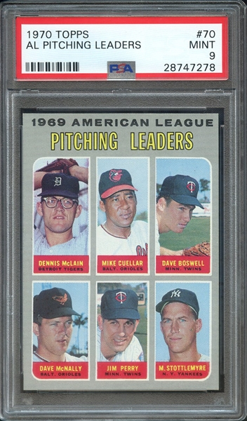 1970 TOPPS 70 AL PITCHING LEADERS PSA MINT 9