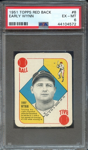 1951 TOPPS RED BACK 8 EARLY WYNN PSA EX-MT 6
