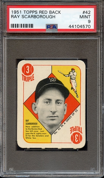 1951 TOPPS RED BACK 42 RAY SCARBOROUGH PSA MINT 9