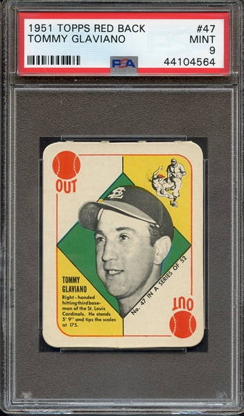 1951 TOPPS RED BACK 47 TOMMY GLAVIANO PSA MINT 9