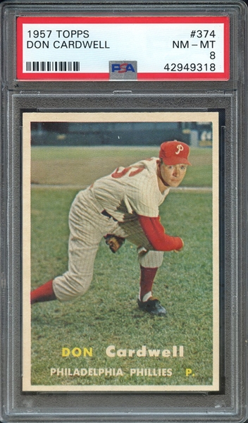 1957 TOPPS 374 DON CARDWELL PSA NM-MT 8