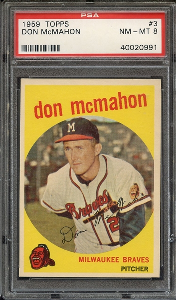 1959 TOPPS 3 DON McMAHON PSA NM-MT 8