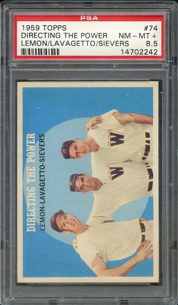 1959 TOPPS 74 DIRECTING THE POWER LEMON/LAVAGETTO/SIEVERS PSA NM-MT+ 8.5