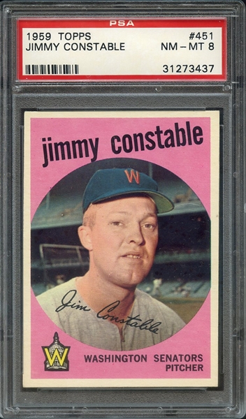 1959 TOPPS 451 JIMMY CONSTABLE PSA NM-MT 8