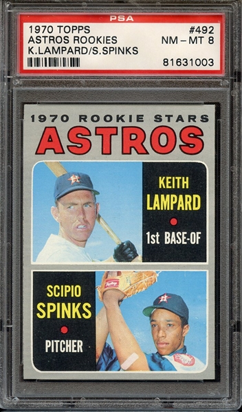 1970 TOPPS 492 ASTROS ROOKIES K.LAMPARD/S.SPINKS PSA NM-MT 8