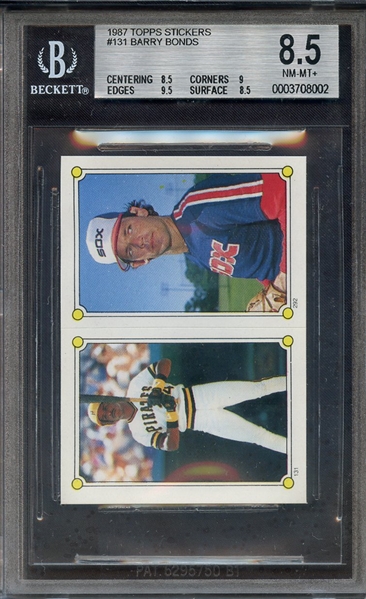 1987 TOPPS STICKERS 131 BARRY BONDS RC BGS NM-MT+ 8.5